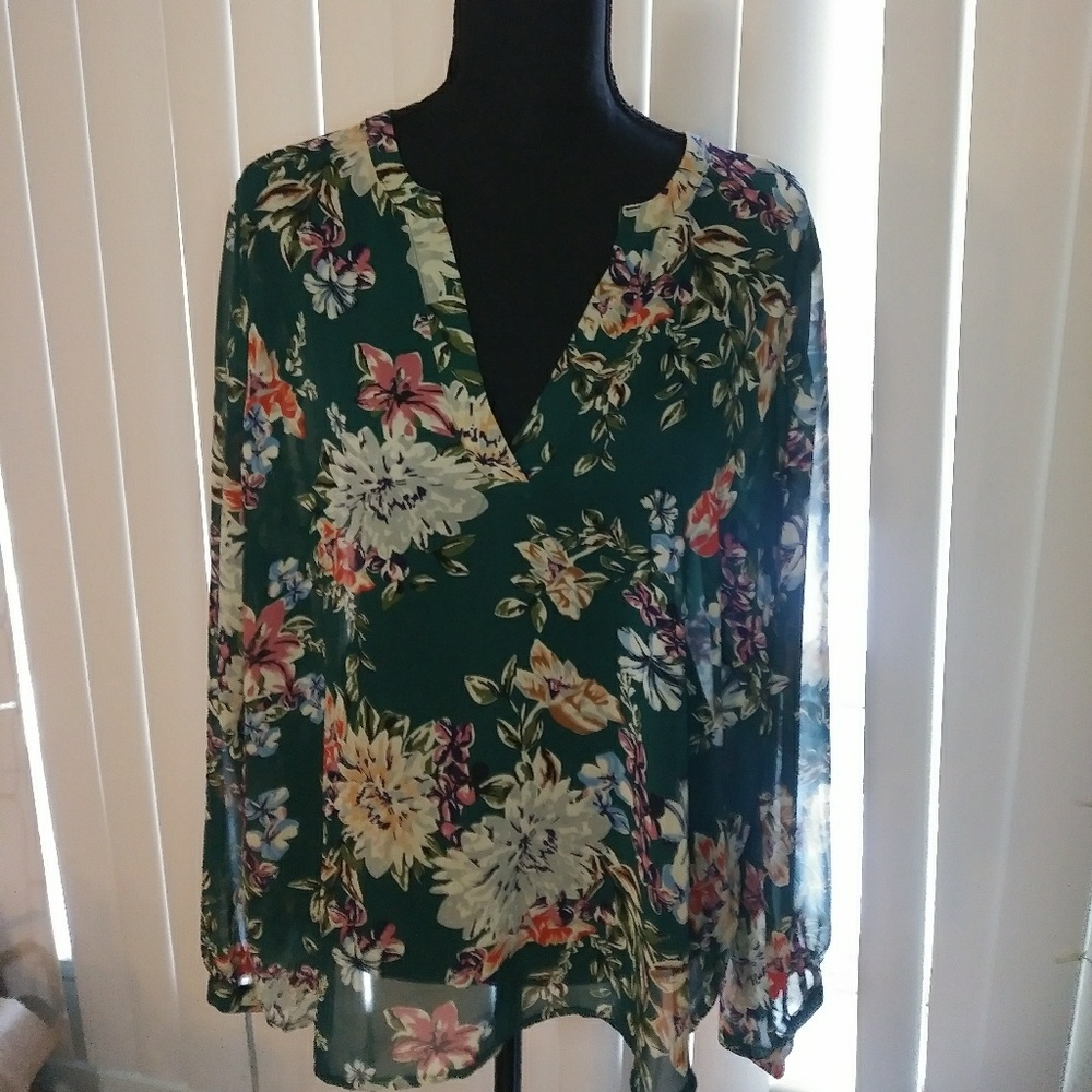 Sheer Green Floral Blouse XXL